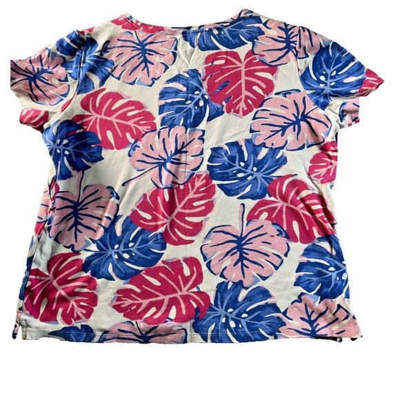 Karen Scott Shirt Womens Medium Floral Leaf Print Short Sleeve Soft Lightweight - Picture 1 of 4